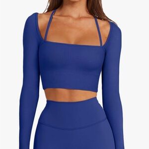 Laslulu Blue Ribbed Workout Crop Top in Size M